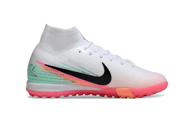 Nike Sapatos de Futebol Brancos e Rosas, Upper de Tricô, Colar de Meia, para Grama Artificial 3