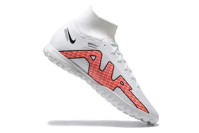 Nike Zapatillas de fútbol para césped blancas y rojas alto corte cuello ajuste calcetín upper sintético tricotado 3