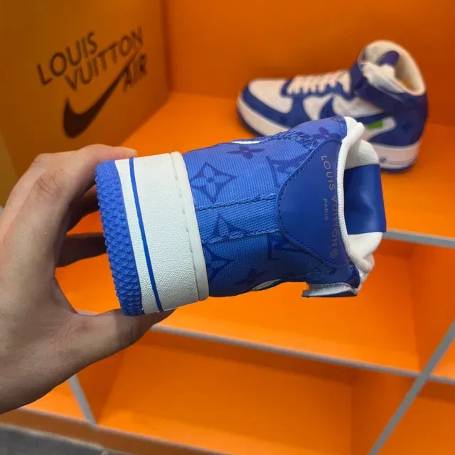 Nike x Louis Vuitton Air Force 1 Hautes Bleu Monogram Sneakers Lifestyle 2