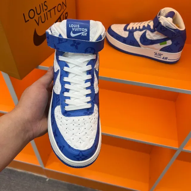 Nike x Louis Vuitton Air Force 1 Hautes Bleu Monogram Sneakers Lifestyle 4