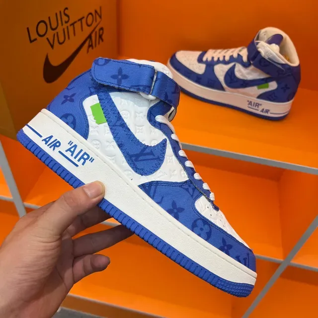 Nike x Louis Vuitton Air Force 1 Hautes Bleu Monogram Sneakers Lifestyle 5