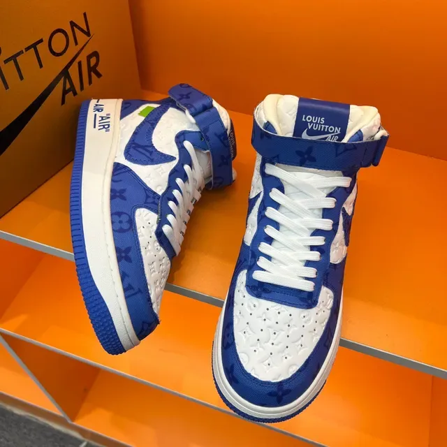 Nike x Louis Vuitton Air Force 1 Hautes Bleu Monogram Sneakers Lifestyle 6