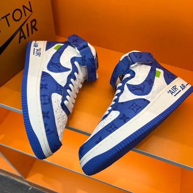 Nike x Louis Vuitton Air Force 1 Hautes Bleu Monogram Sneakers Lifestyle 7