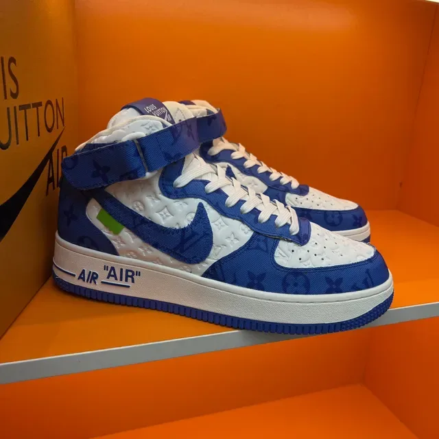 Nike x Louis Vuitton Air Force 1 Hautes Bleu Monogram Sneakers Lifestyle 8