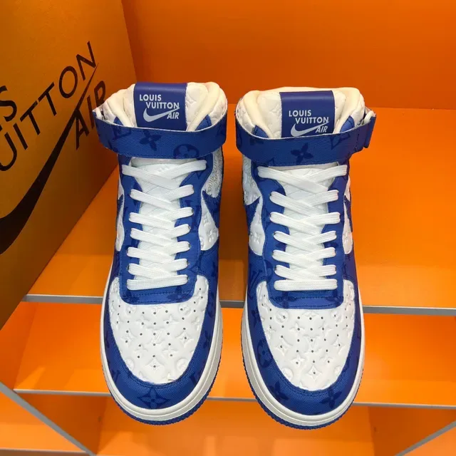 Nike x Louis Vuitton Air Force 1 Hautes Bleu Monogram Sneakers Lifestyle 9