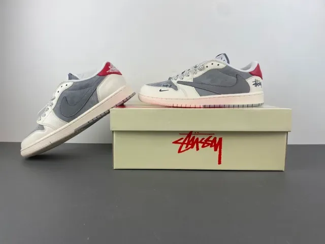 Nike x Stussy Dunk Low Off-White Gray Red Zapatillas Lifestyle 14