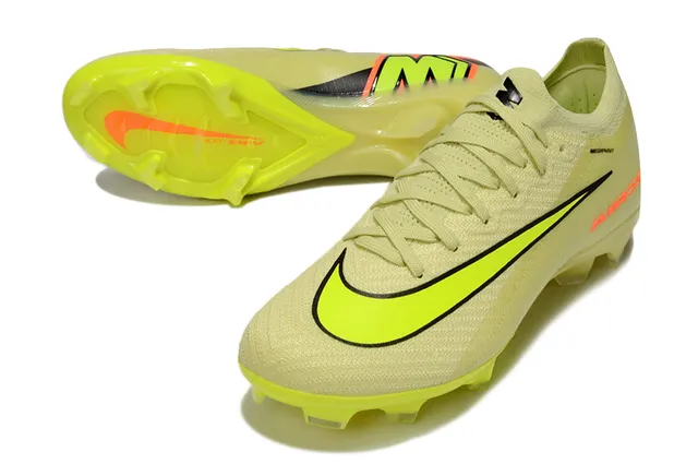 Nike Amarillo Naranja Flyknit parte superior corte bajo cuello de calcetín Firm-Ground Zapatos de fútbol 3