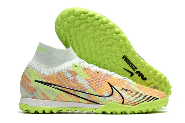 নাইক হলুদ কমলা উচ্চ-কাট মোজা-ফিট উপর Flyknit নির্মাণ কৃত্রিম ঘাস সকার জুতো 2