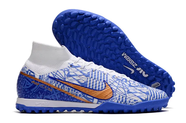 নাইক হলুদ কমলা উচ্চ-কাট মোজা-ফিট উপর Flyknit নির্মাণ কৃত্রিম ঘাস সকার জুতো 3