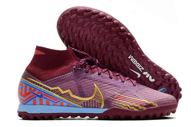 নাইক হলুদ কমলা উচ্চ-কাট মোজা-ফিট উপর Flyknit নির্মাণ কৃত্রিম ঘাস সকার জুতো 5
