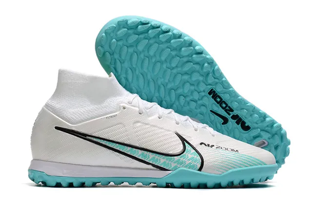 নাইক হলুদ কমলা উচ্চ-কাট মোজা-ফিট উপর Flyknit নির্মাণ কৃত্রিম ঘাস সকার জুতো 7
