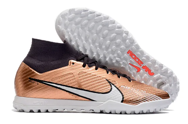 নাইক হলুদ কমলা উচ্চ-কাট মোজা-ফিট উপর Flyknit নির্মাণ কৃত্রিম ঘাস সকার জুতো 8