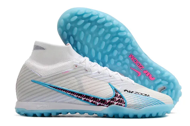 নাইক হলুদ কমলা উচ্চ-কাট মোজা-ফিট উপর Flyknit নির্মাণ কৃত্রিম ঘাস সকার জুতো 10