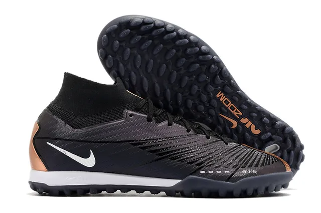 নাইক হলুদ কমলা উচ্চ-কাট মোজা-ফিট উপর Flyknit নির্মাণ কৃত্রিম ঘাস সকার জুতো 11