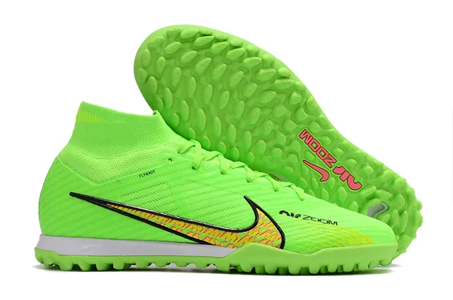 নাইক হলুদ কমলা উচ্চ-কাট মোজা-ফিট উপর Flyknit নির্মাণ কৃত্রিম ঘাস সকার জুতো 12
