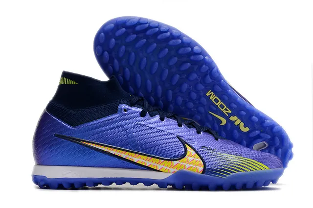 নাইক হলুদ কমলা উচ্চ-কাট মোজা-ফিট উপর Flyknit নির্মাণ কৃত্রিম ঘাস সকার জুতো 14