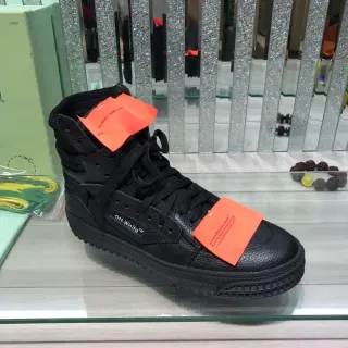 Off-White Black Orange High-Top Textured Leather Upper Lifestyle Sneakers