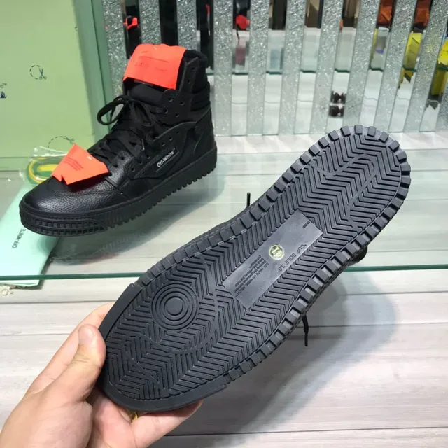 Off-White Black Orange High-Top Textured Leather Upper Lifestyle Sneakers 2