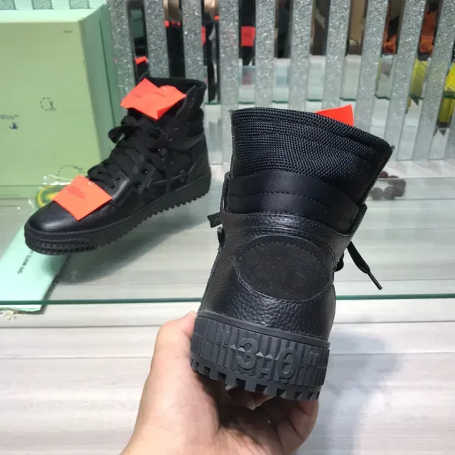 Off-White Black Orange High-Top Textured Leather Upper Lifestyle Sneakers 3