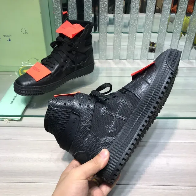 Off-White Black Orange High-Top Textured Leather Upper Lifestyle Sneakers 4