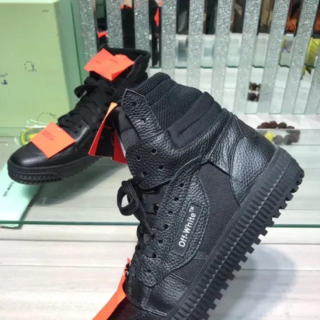 Off-White Black Orange High-Top Textured Leather Upper Lifestyle Sneakers 5