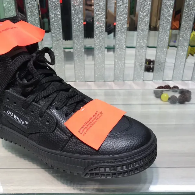 Off-White Black Orange High-Top Textured Leather Upper Lifestyle Sneakers 6