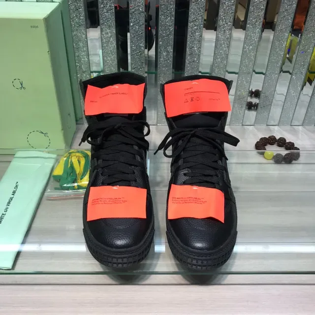 Off-White Black Orange High-Top Textured Leather Upper Lifestyle Sneakers 7