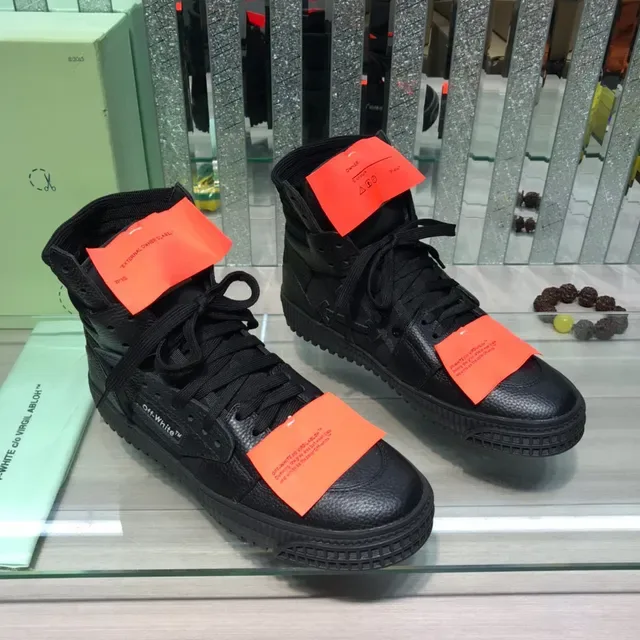 Off-White Black Orange High-Top Textured Leather Upper Lifestyle Sneakers 8