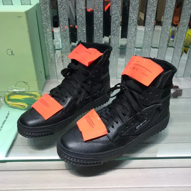Off-White Black Orange High-Top Textured Leather Upper Lifestyle Sneakers 9