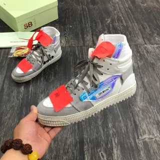 Off-White Gray Red High-Top Industrial Design Lifestyle Sneakers