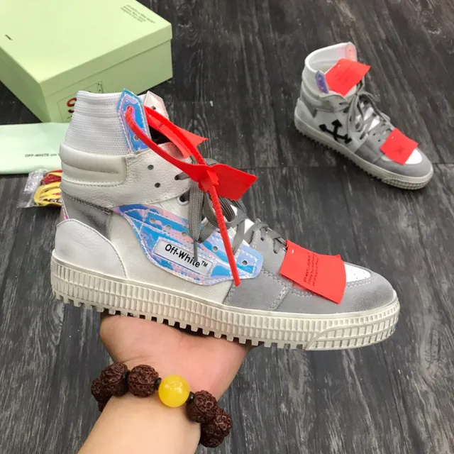 Off-White رمادي أحمر حذاء رياضي عالي الارتفاع تصميم صناعي أسلوب حياة 9