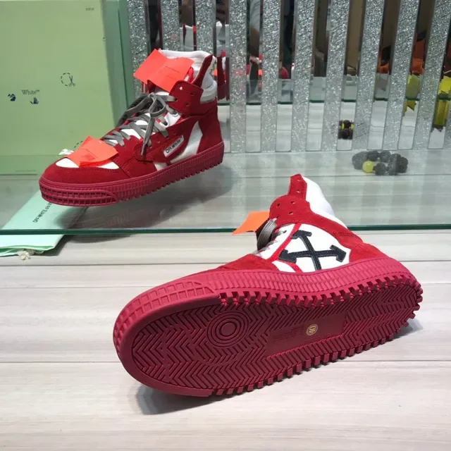 Off-White Industrial-Style High-Top Red White Lifestyle Sneakers 2