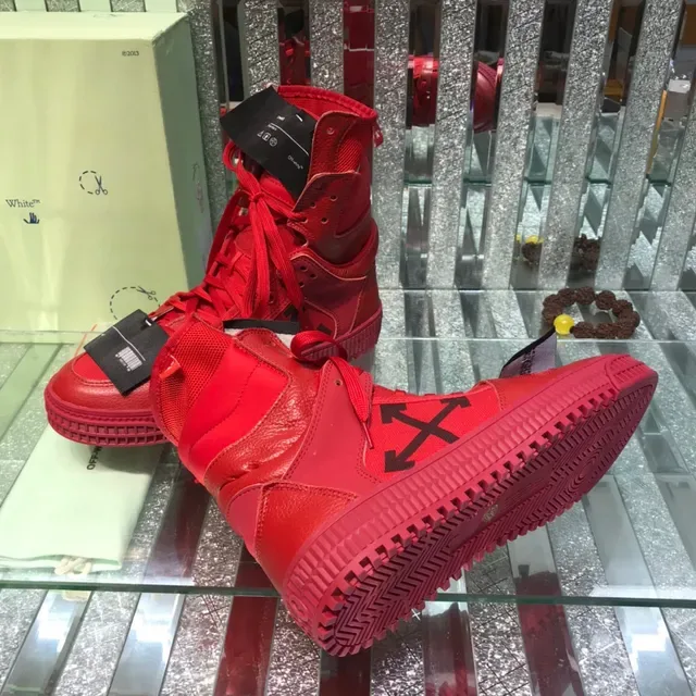 Off-White Red Black High-Top Monochrome Lifestyle Sneakers 2