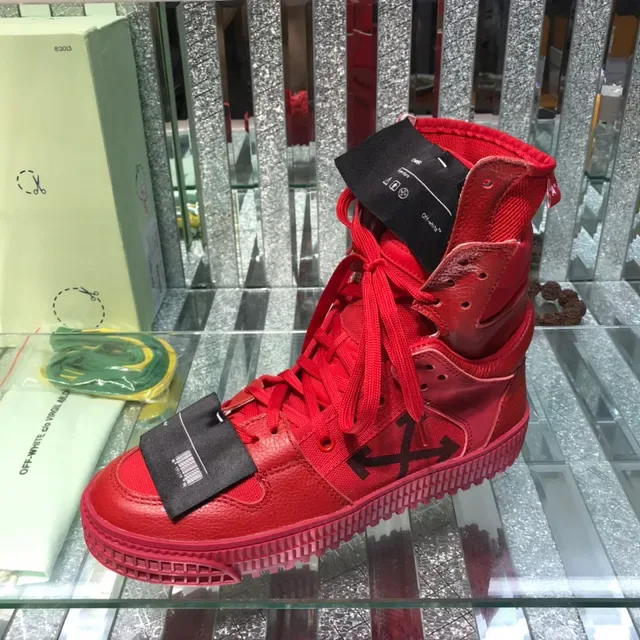 Off-White Red Black High-Top Monochrome Lifestyle Sneakers 4