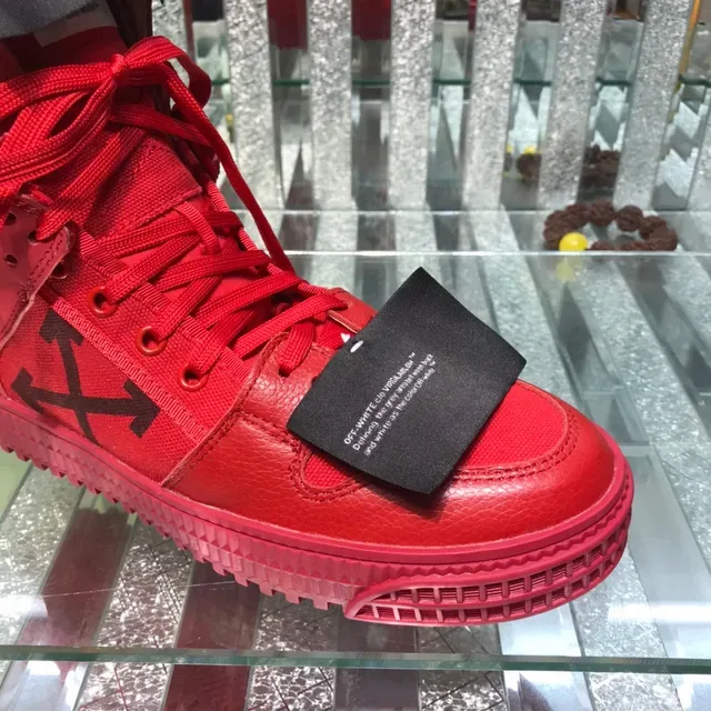 Off-White Red Black High-Top Monochrome Lifestyle Sneakers 7