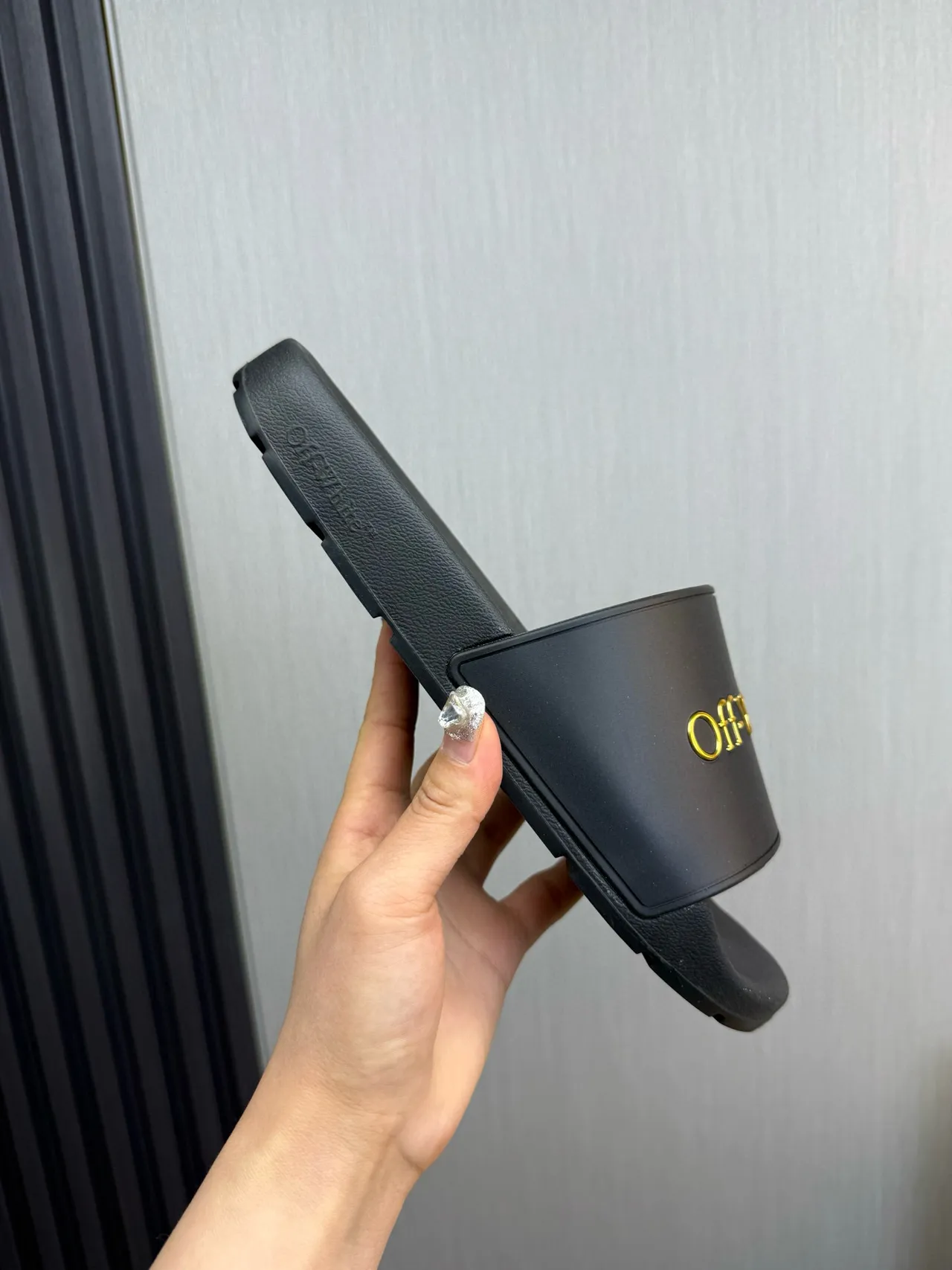 Off-White Slide Black Gold Logo Slippers 3