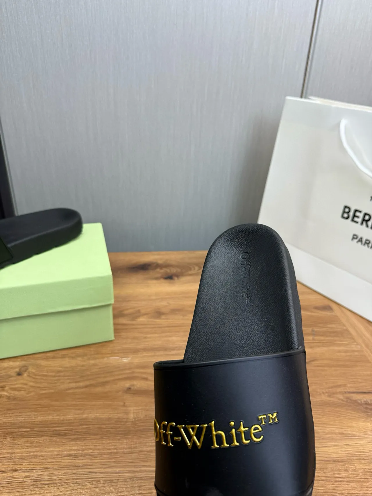 Off-White Slide Black Gold Logo Slippers 5