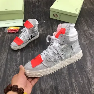 Off-White The Ten Silver Red Glitter Upper High-Top Lifestyle Sneakers