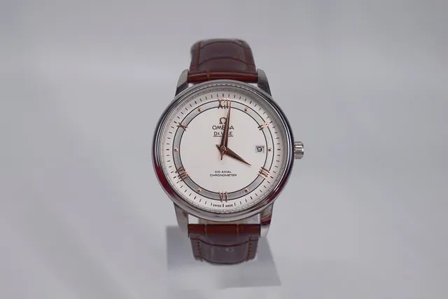 Omega De Ville Co-Axial Chronometer White Dial Brown Leather Mechanical Watch 6