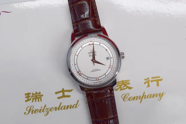 Omega De Ville Co-Axial Chronometer White Dial Brown Leather Mechanical Watch 8