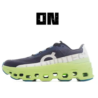 On Cloudmonster Navy Lime Green Running Shoes