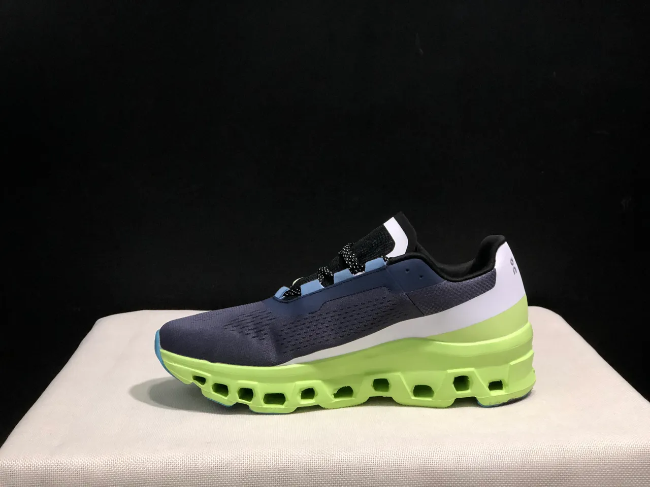 On Cloudmonster Navy Lime Green Running Shoes 3