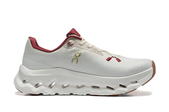On Cloudmonster Zapatillas de correr Off-White y Rojo 4