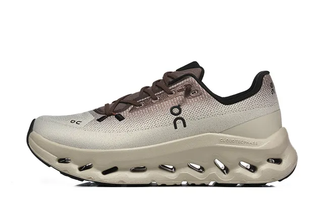On CloudTec Phase Bege Marrom Upper de Knit Engenheirado Sola Intermediária Oca Sapatos de Corrida 5