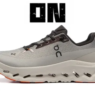 On Gray Orange Engineered Mesh Upper Hollowed CloudTec Pods Running Shoes