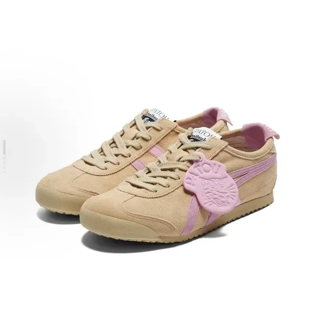 Onitsuka Tiger Chaussures Lifestyle Beige Rose Suédé Rayures Croisées Logo 2