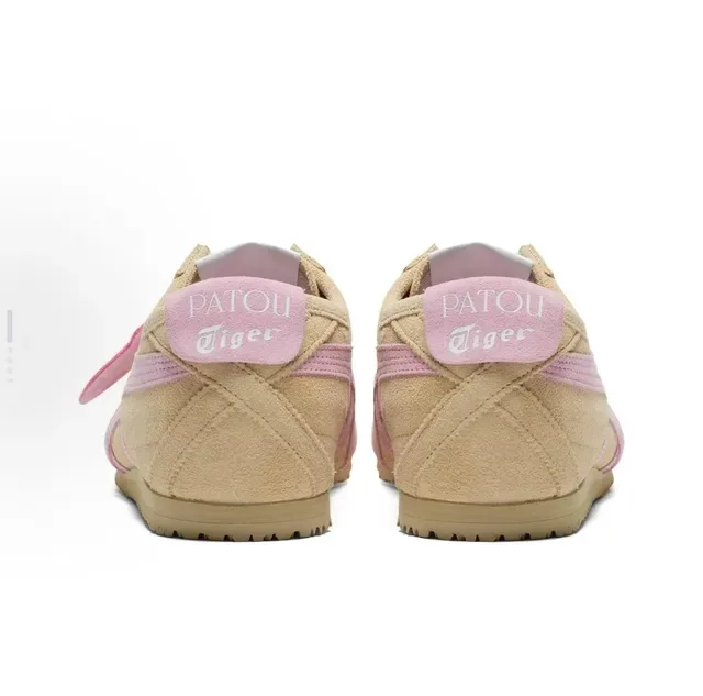 Onitsuka Tiger Chaussures Lifestyle Beige Rose Suédé Rayures Croisées Logo 3