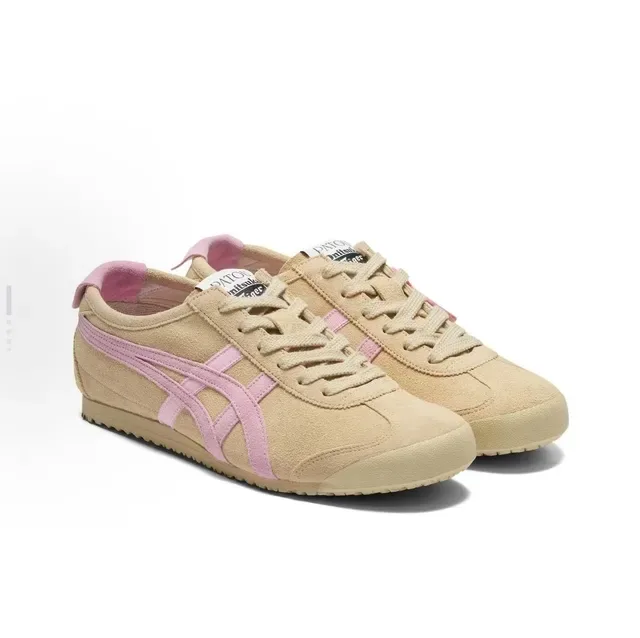 Onitsuka Tiger Chaussures Lifestyle Beige Rose Suédé Rayures Croisées Logo 4