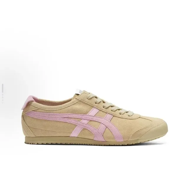 Onitsuka Tiger Chaussures Lifestyle Beige Rose Suédé Rayures Croisées Logo 5
