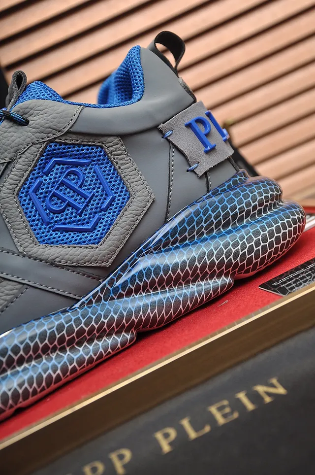 Philipp Plein Active Gray and Blue Honeycomb Chunky Sneakers 2